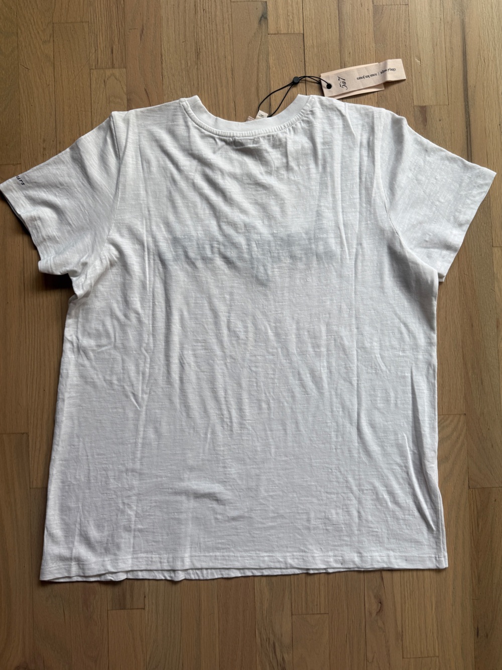 cinq a sept 5 a 7  “bonjour” French shrunken White Tee with Black sequins Script - Picture 5 of 11